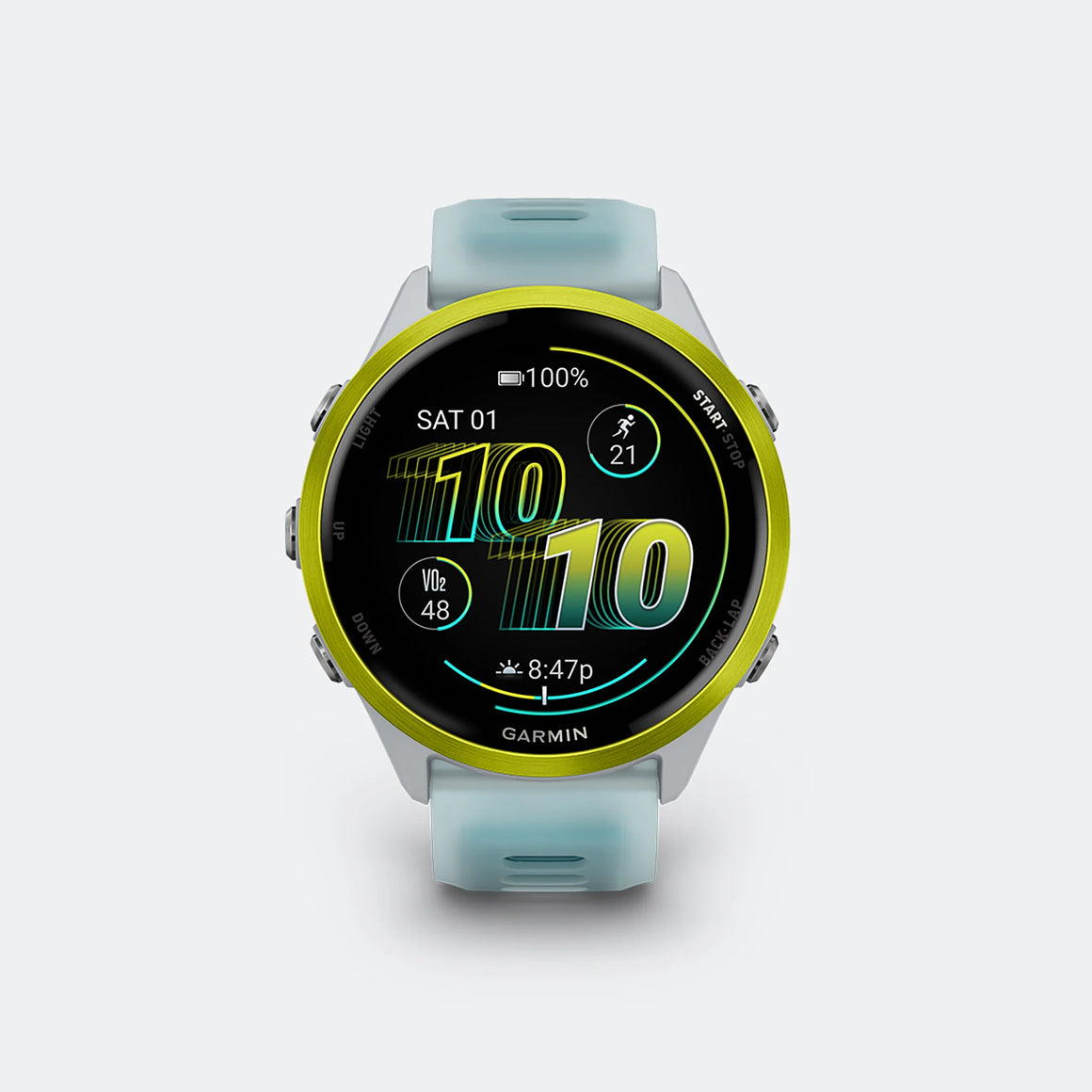 Garmin - Forerunner 570 - 47mm - Amp Yellow Aluminum w/Translucent Whitestone-Turquoise Band - Up There Athletics
