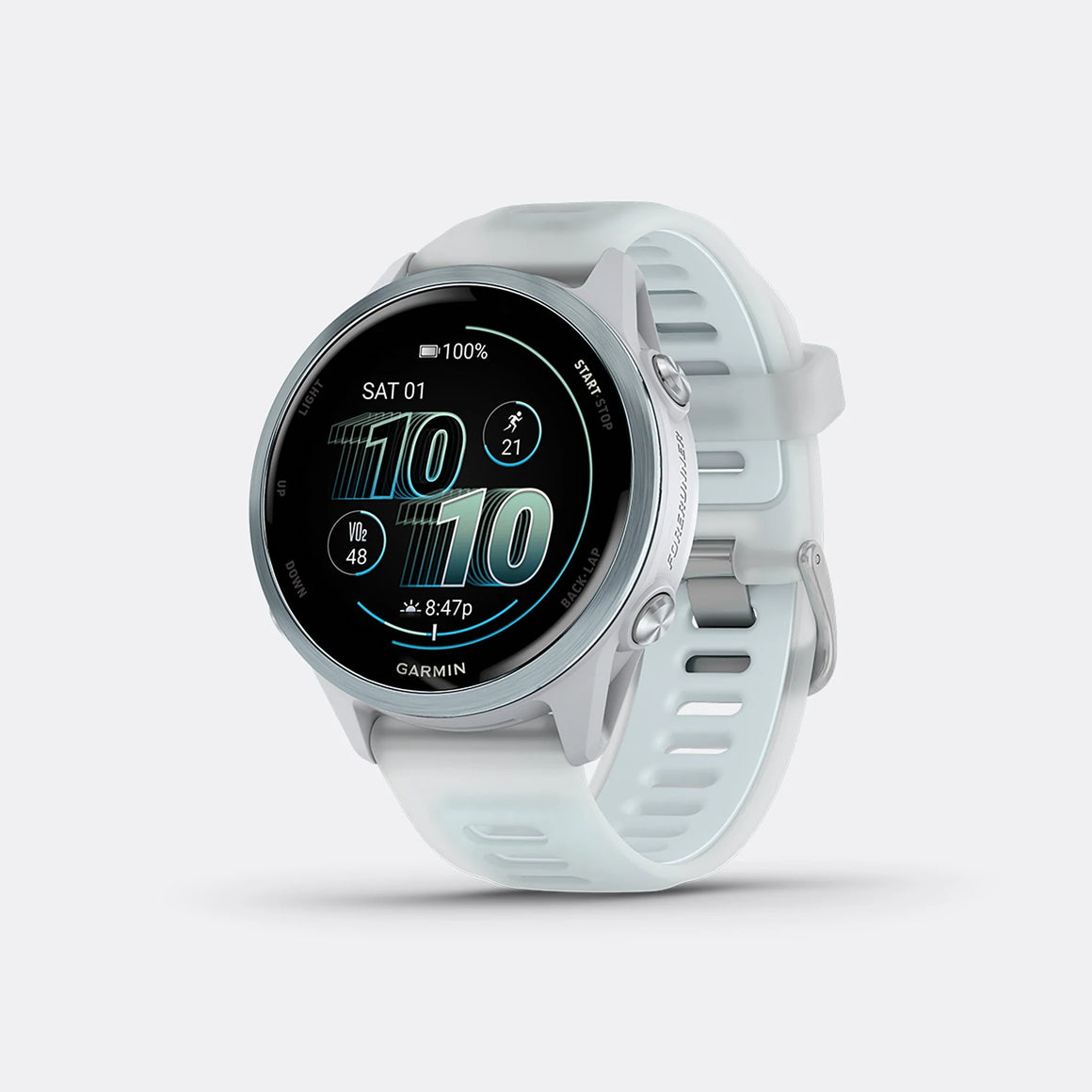 Garmin - Forerunner 570 - 42mm - Cloud Blue Aluminum w/Translucent Whitestone-Cloud Blue Band - Up There Athletics