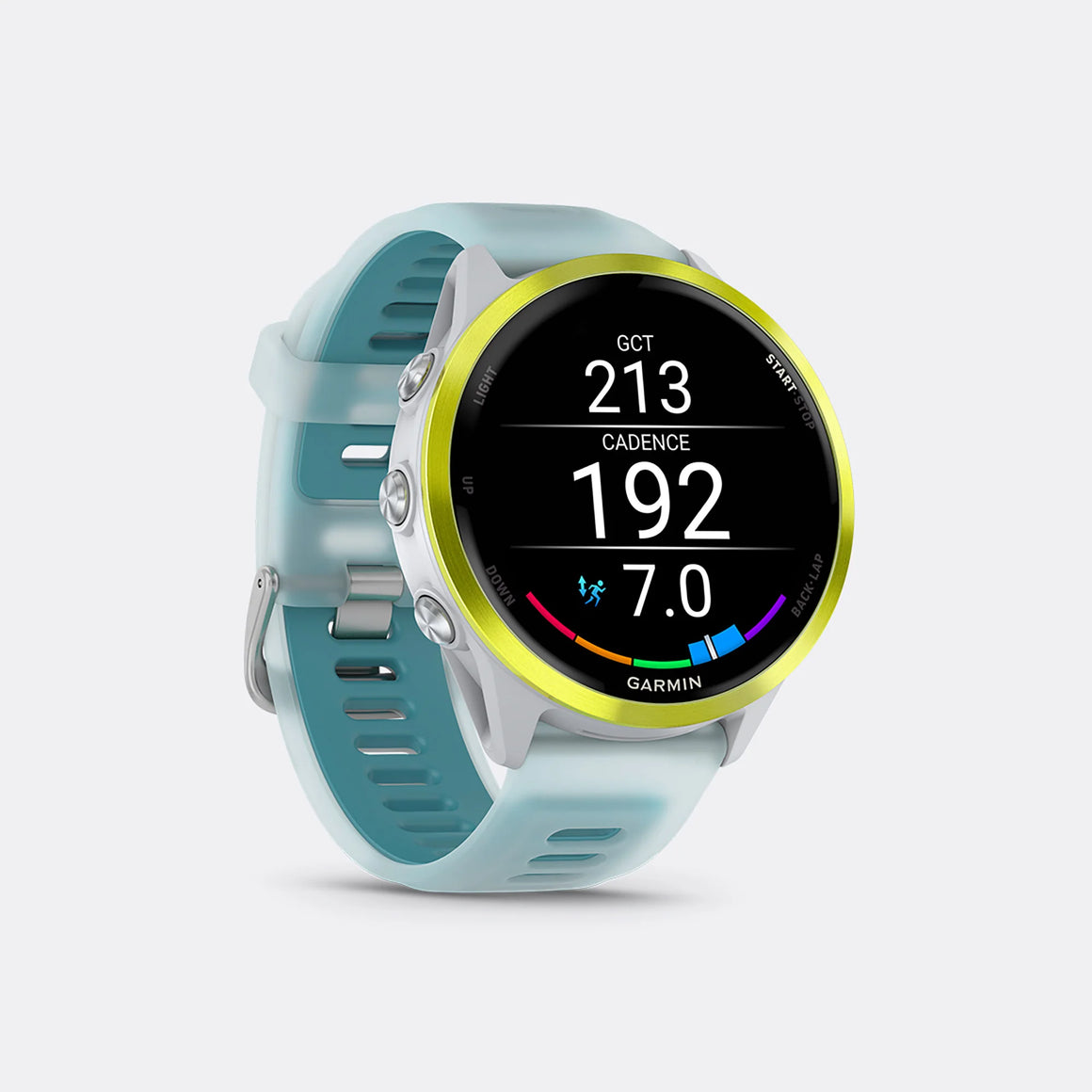 Garmin - Forerunner 570 - 47mm - Amp Yellow Aluminum w/Translucent Whitestone-Turquoise Band - Up There Athletics