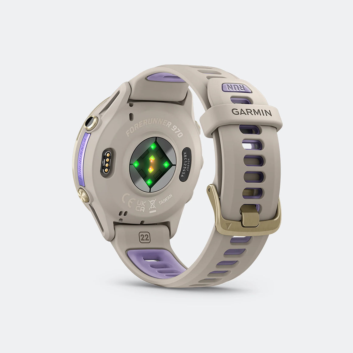Garmin - Forerunner 970 - Soft Gold Titanium w/French Grey Case-Translucent Indigo Band - Up There Athletics