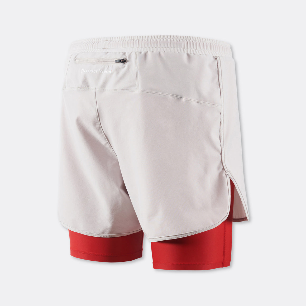 District Vision - Mens DV + NB Layered Pocketed Trail Shorts - Fog/Goji Red - Up There Athletics