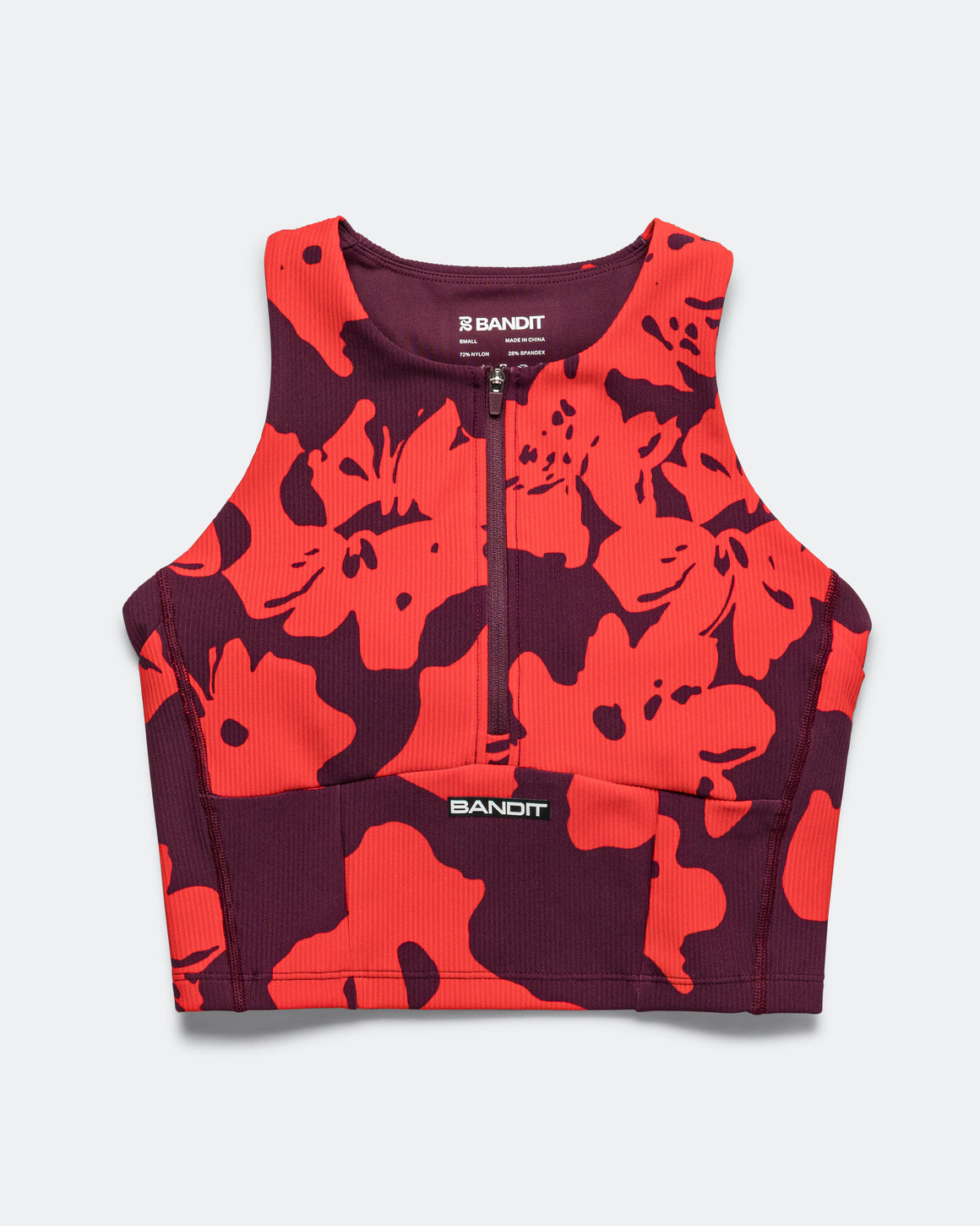 Bandit Running - Womens Cadence Zip Front Race Crop - Fig/Intense Red-Abstract Floral - Up There Athletics