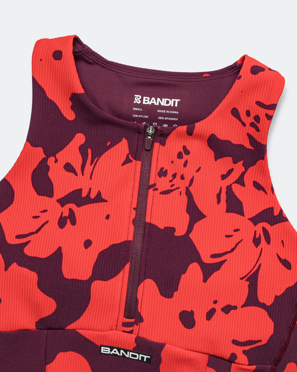 Bandit Running - Womens Cadence Zip Front Race Crop - Fig/Intense Red-Abstract Floral - Up There Athletics