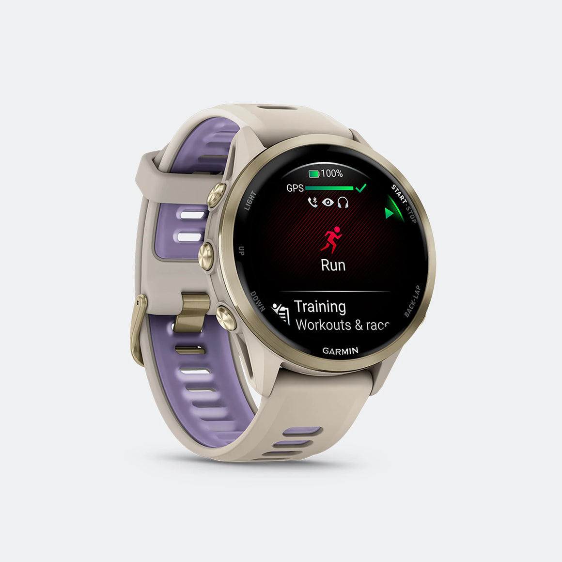 Garmin - Forerunner 970 - Soft Gold Titanium w/French Grey Case-Translucent Indigo Band - Up There Athletics