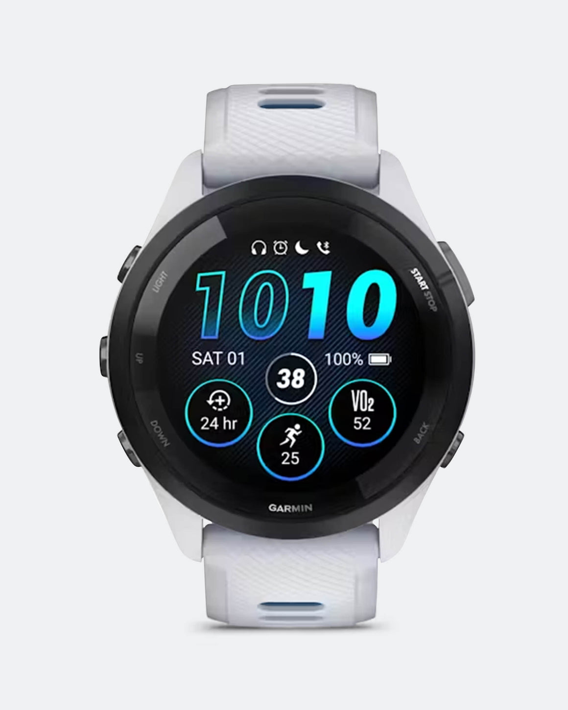 Garmin - Forerunner 265 - Black Bezel w/Whitestone Case & Whitestone/Tidal Blue Silicone Band - Up There Athletics