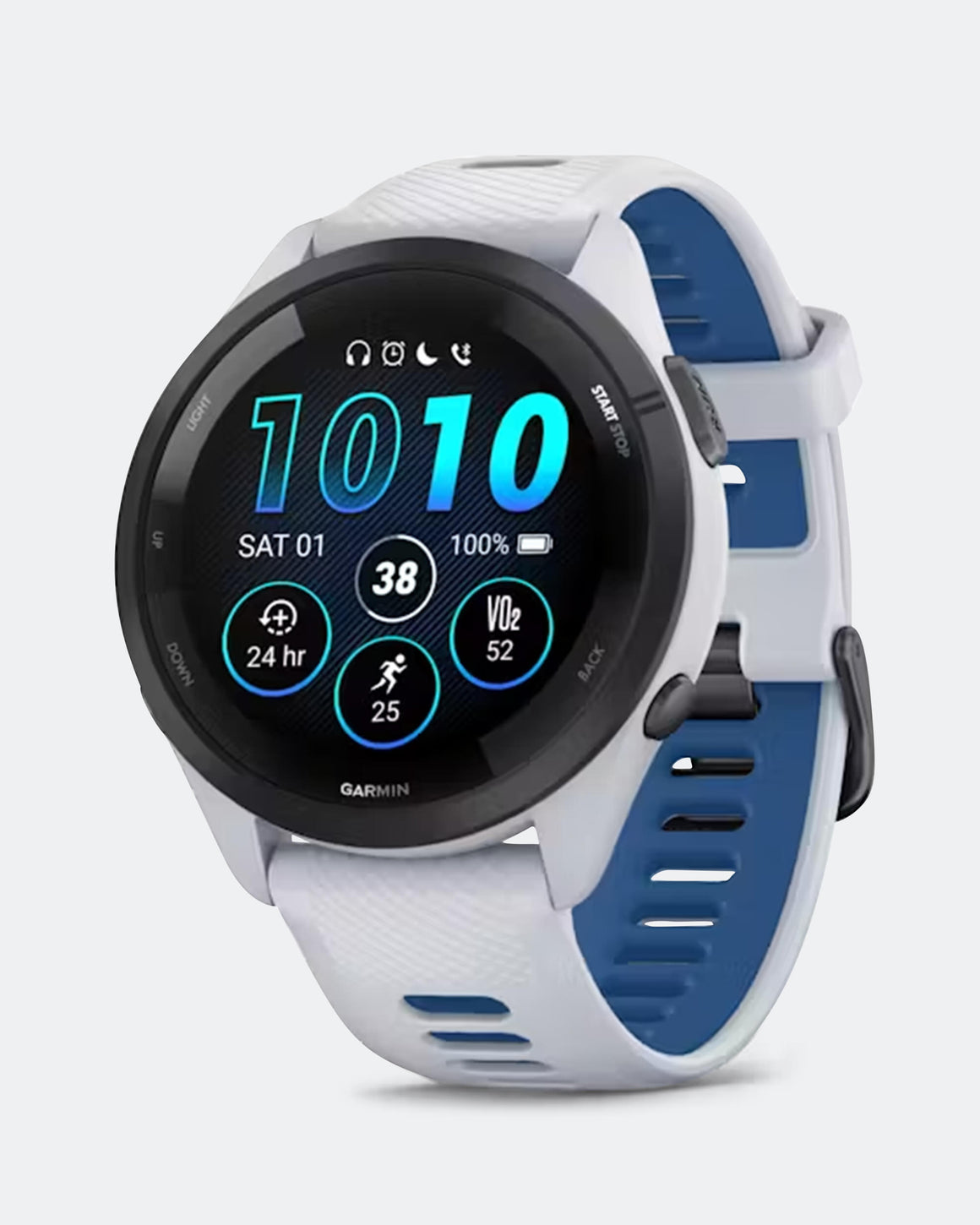 Garmin - Forerunner 265 - Black Bezel w/Whitestone Case & Whitestone/Tidal Blue Silicone Band - Up There Athletics