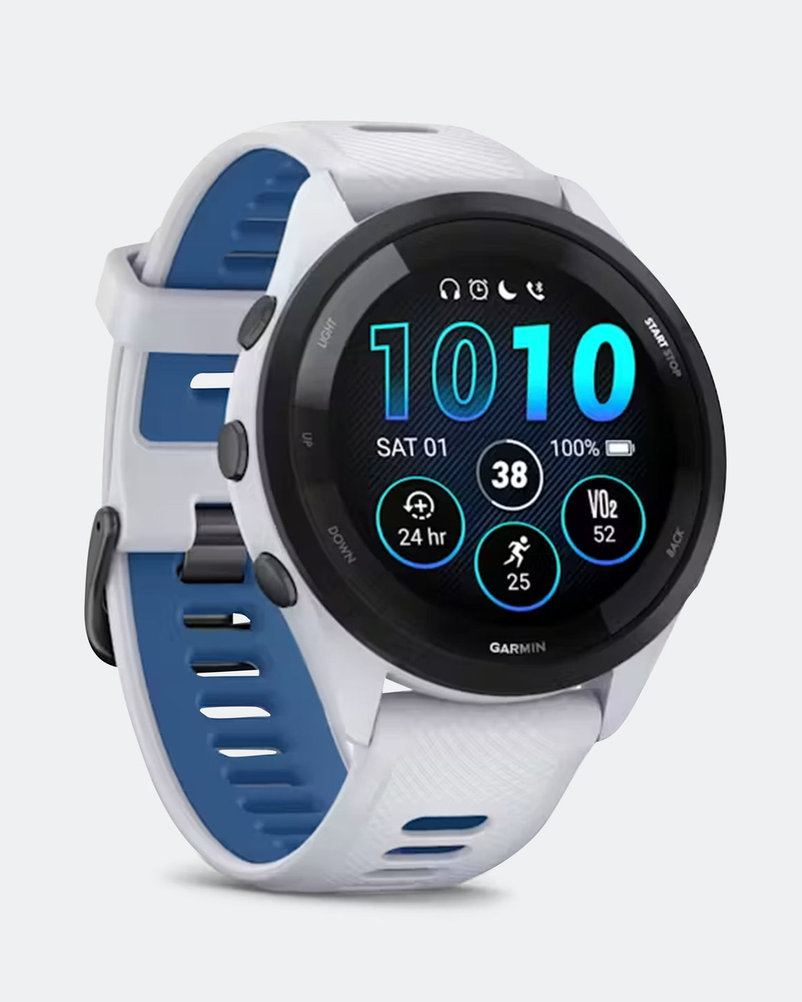 Garmin - Forerunner 265 - Black Bezel w/Whitestone Case & Whitestone/Tidal Blue Silicone Band - Up There Athletics