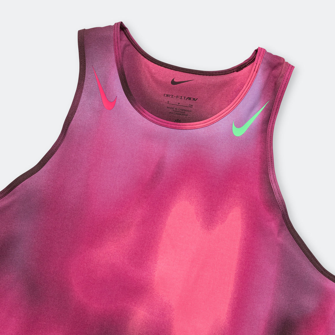 Nike - Womens Dri-FIT ADV Aeroswift Crop Tank 'Faith Kipyegon Breaking4' - Fuchsia/Burgundy-Green Shock - Up There Athletics