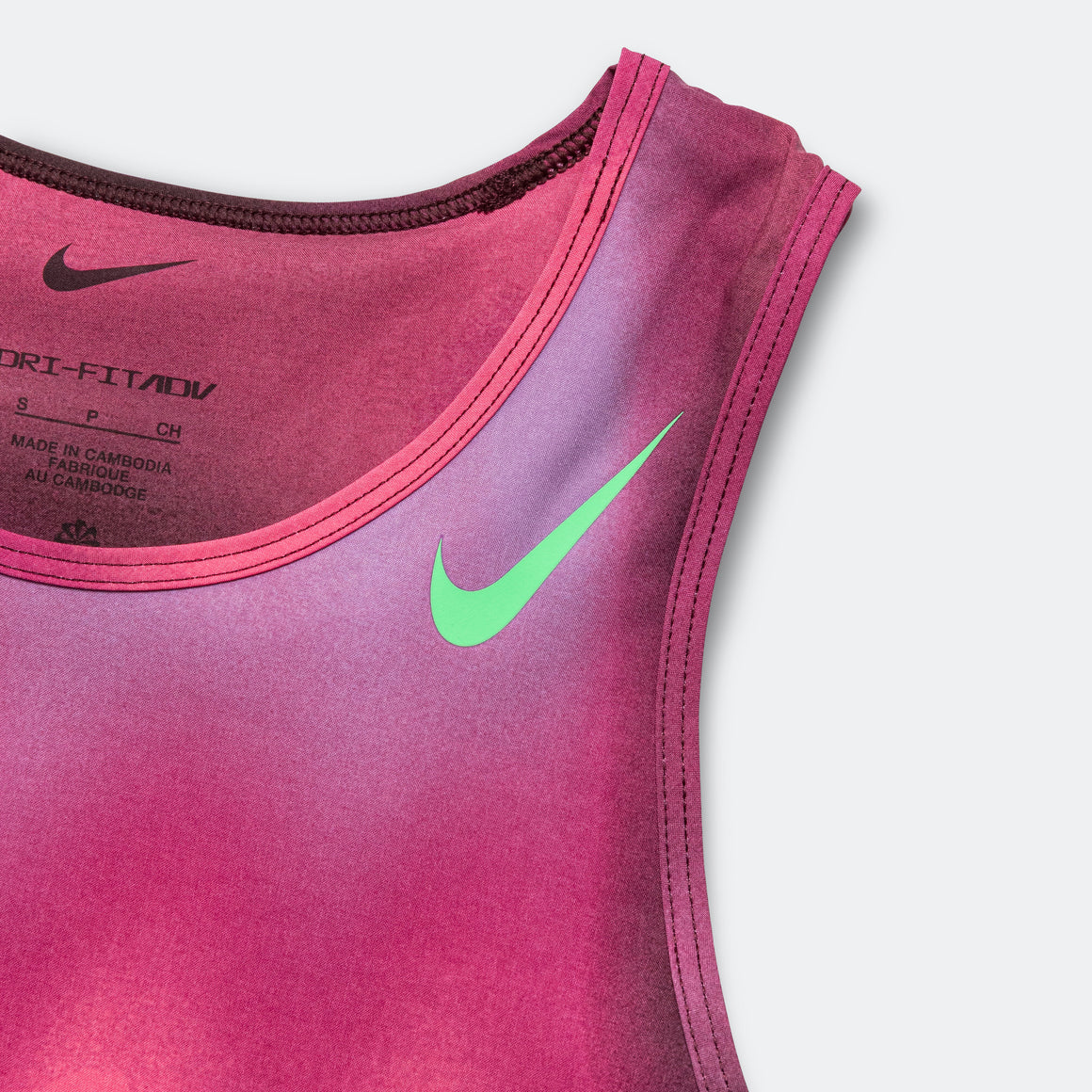 Nike - Womens Dri-FIT ADV Aeroswift Crop Tank 'Faith Kipyegon Breaking4' - Fuchsia/Burgundy-Green Shock - Up There Athletics