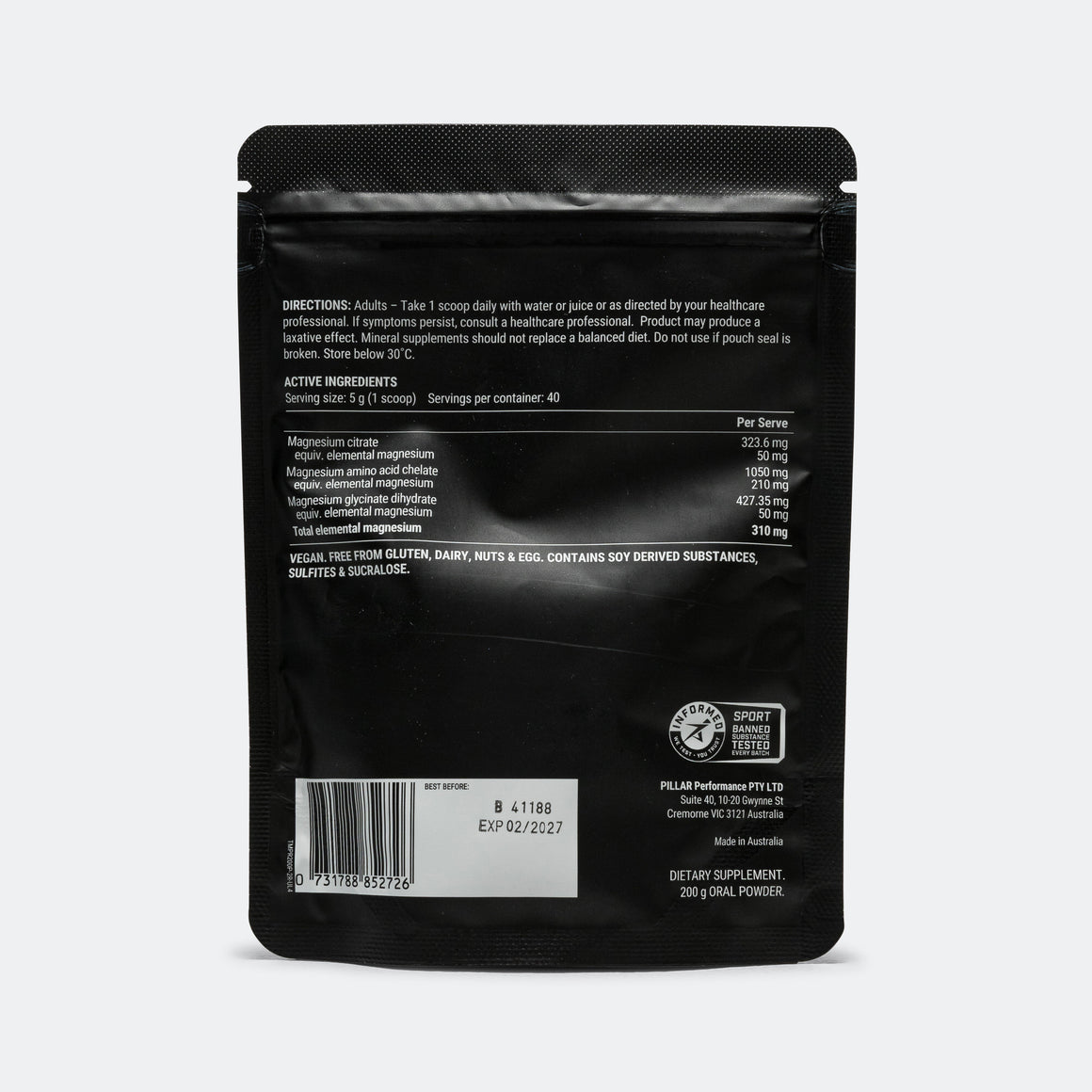 Pillar Performance - Triple Magnesium Powder Pouch - Natural Berry - Up There Athletics