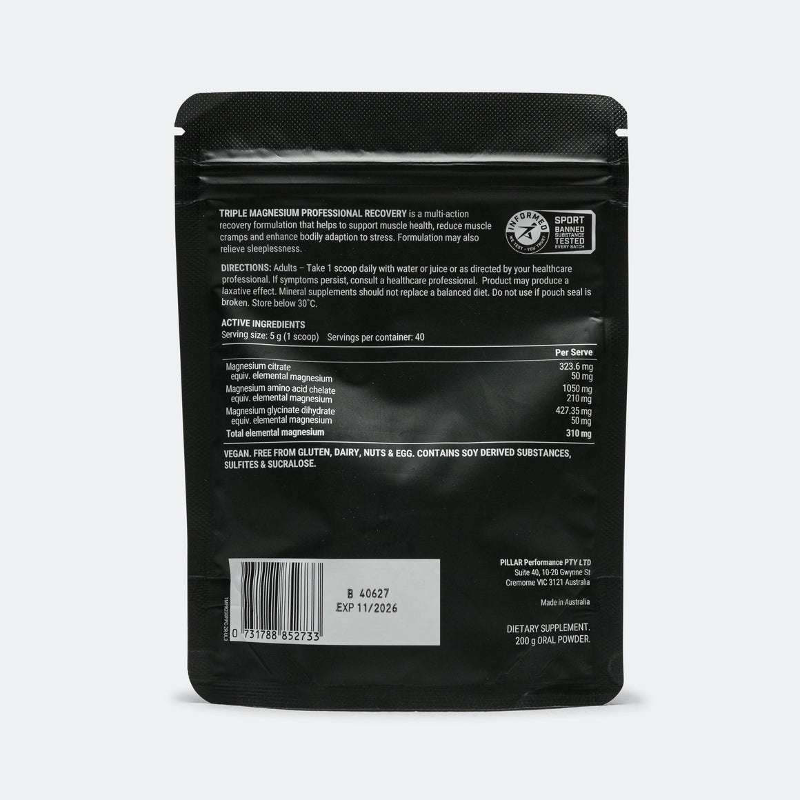 Pillar Performance - Triple Magnesium Powder Pouch - Pineapple Coconut - Up There Athletics