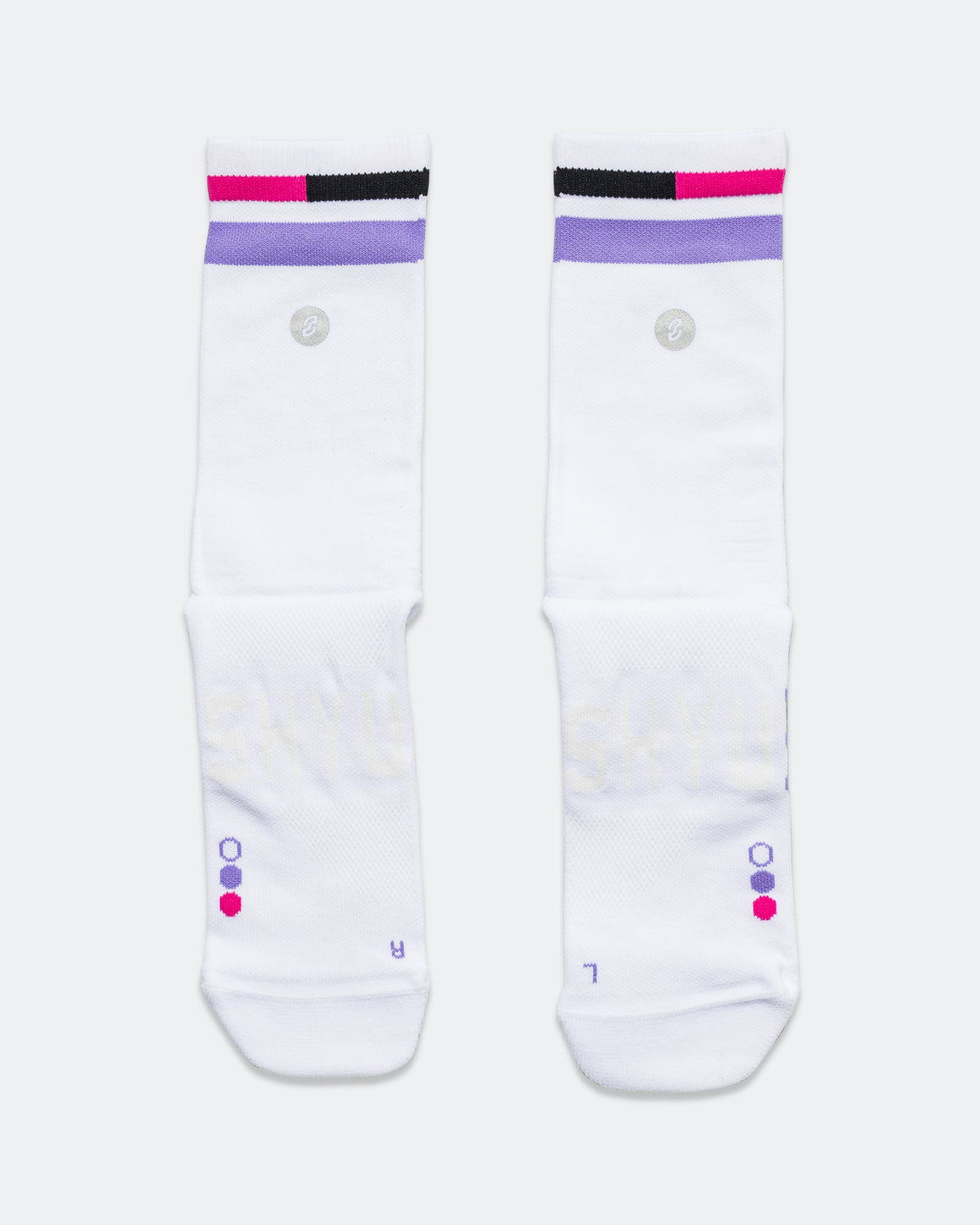 Shyu - Half Crew Racing Socks - White/Lavender-Magenta - Up There Athletics