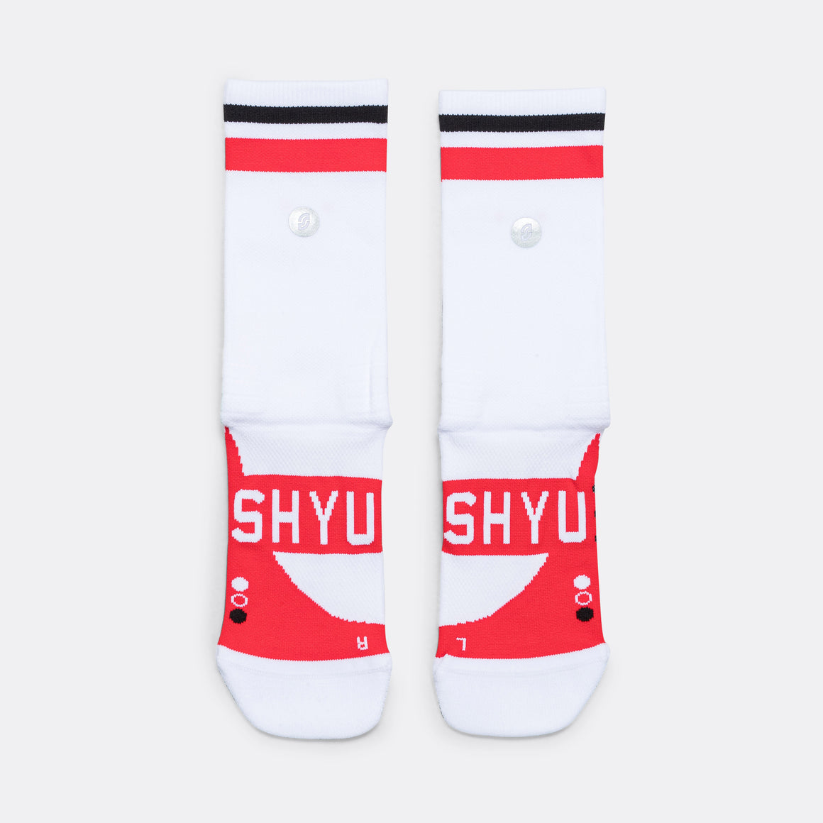 Shyu - Half Crew Racing Socks - White/Red/Black - Up There Athletics