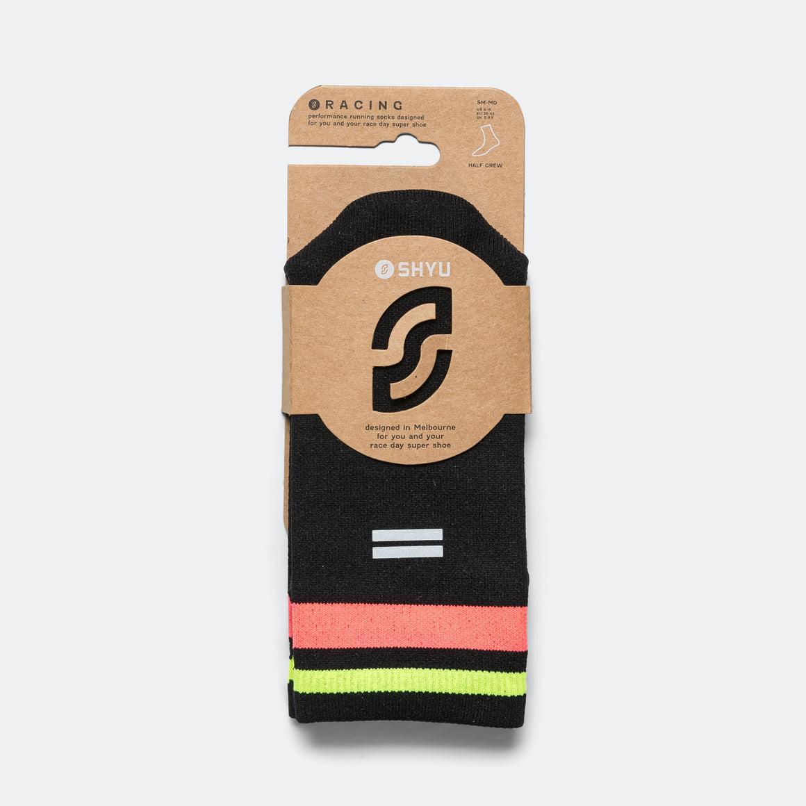 Shyu - Half Crew Racing Socks - Black/Red-Neon - Up There Athletics