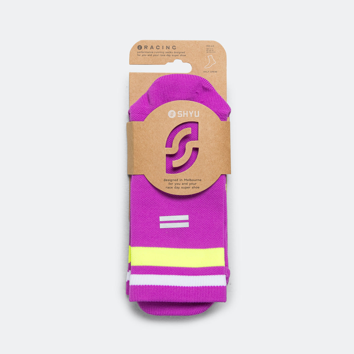 Shyu - Half Crew Racing Socks - Purple/Neon-White - Up There Athletics