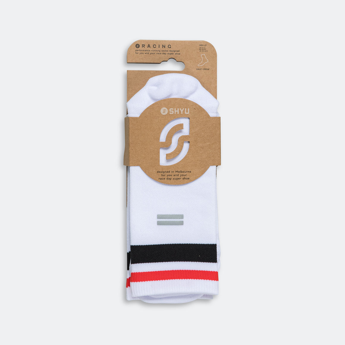 Shyu - Half Crew Racing Socks - White/Black-Red - Up There Athletics