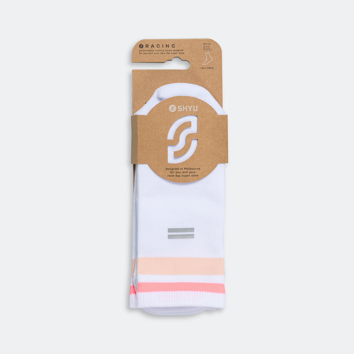 Shyu - Half Crew Racing Socks - White/Peach-Melon - Up There Athletics