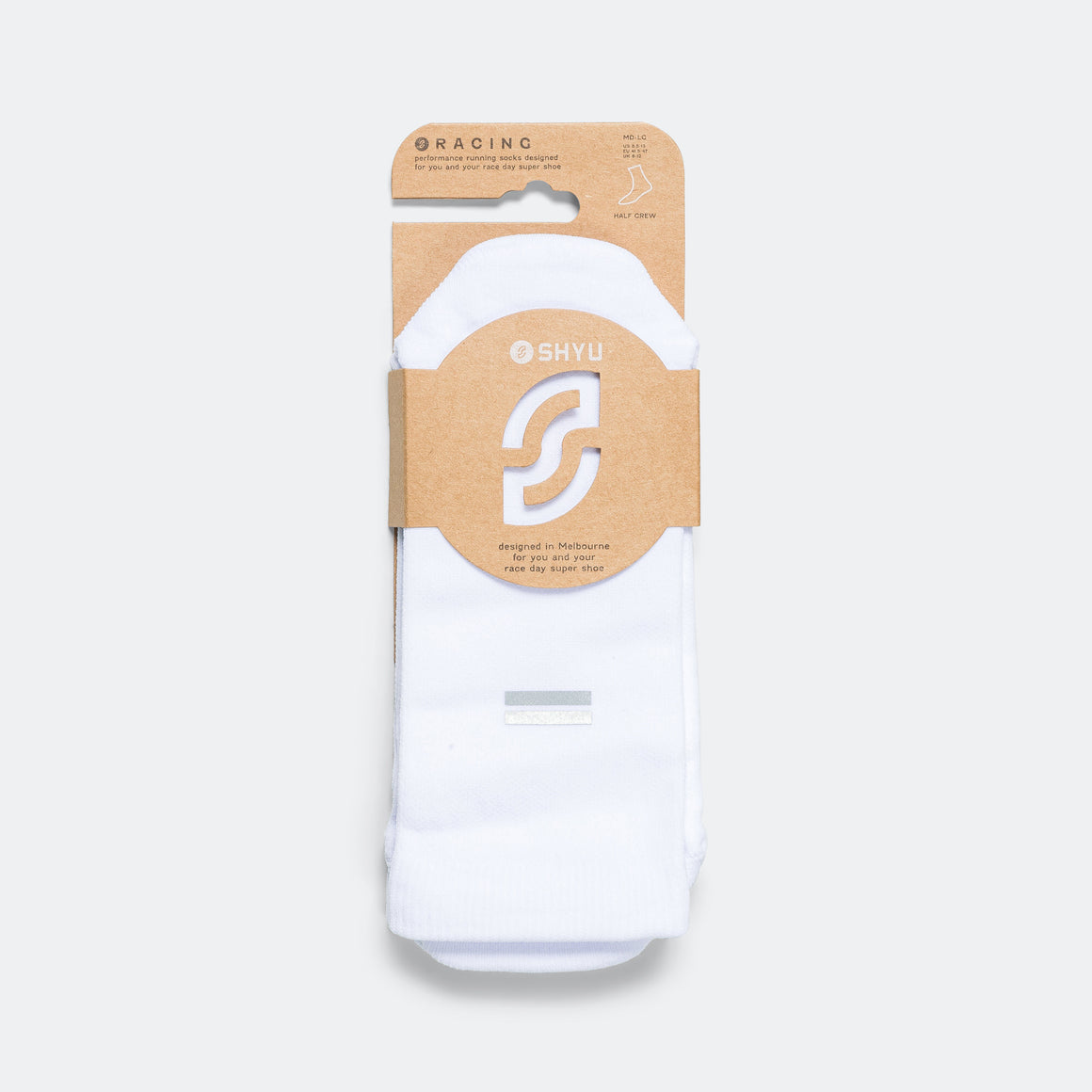 Shyu - Half Crew Racing Socks - White/White - Up There Athletics