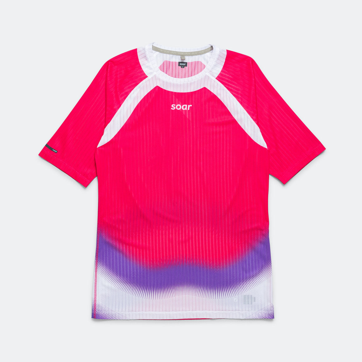 Soar - Mens Race T - Red/Purple Stripe - Up There Athletics