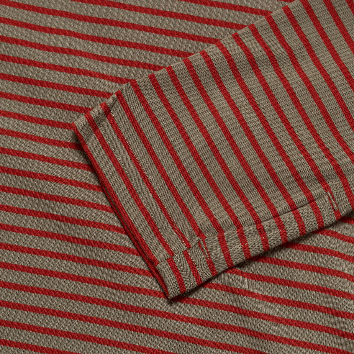 Tracksmith Womens Horizon Long Sleeve - Taupe Scarlet Stripe, UTA
