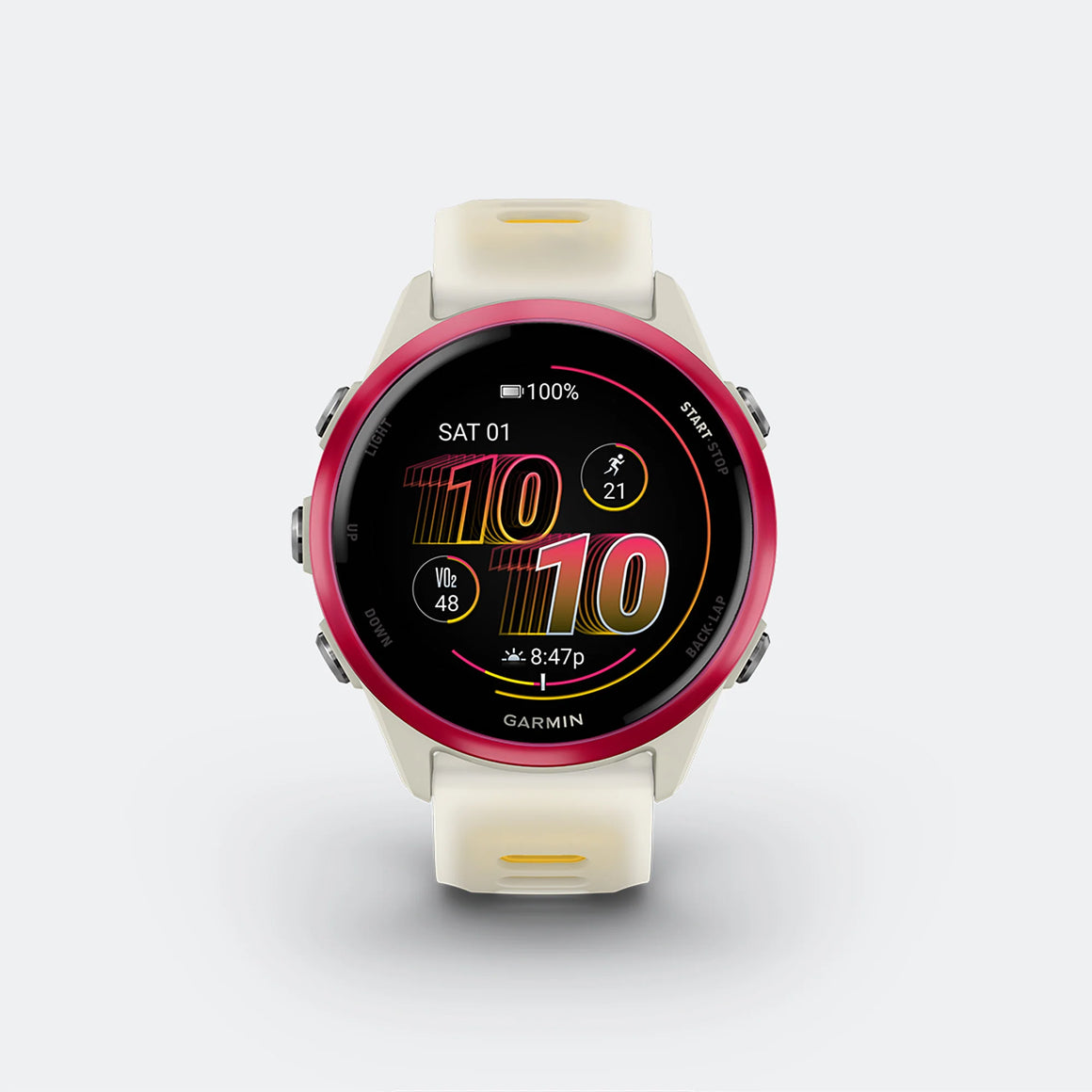 Garmin - Forerunner 570 - 42mm - Raspberry Aluminum w/Translucent Bone-Mango Band - Up There Athletics