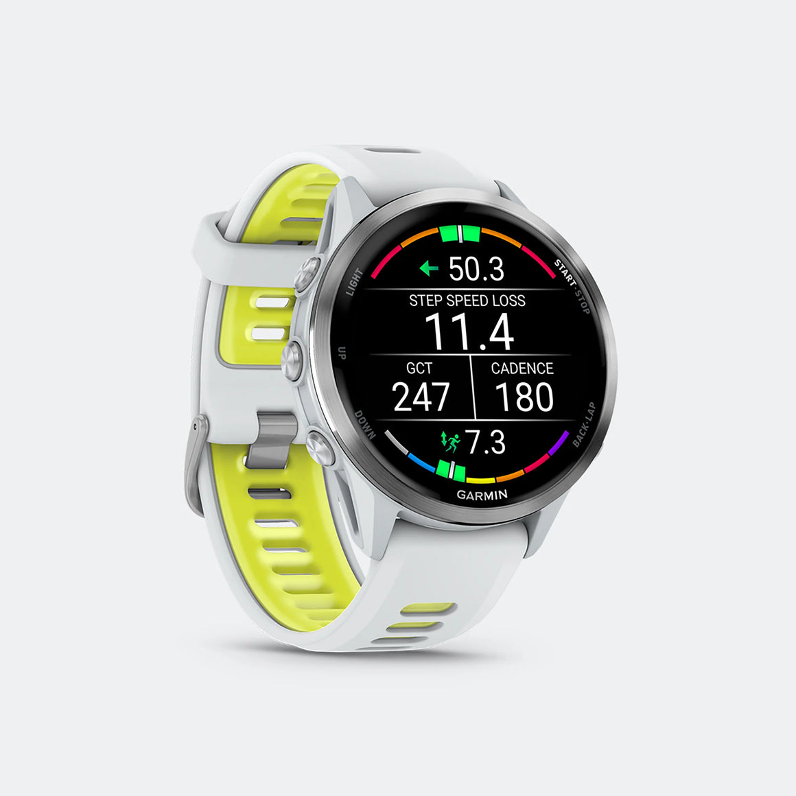 Garmin - Forerunner 970 - Titanium w/Whitestone Case-Whitestone-Translucent amp Yellow Band - Up There Athletics