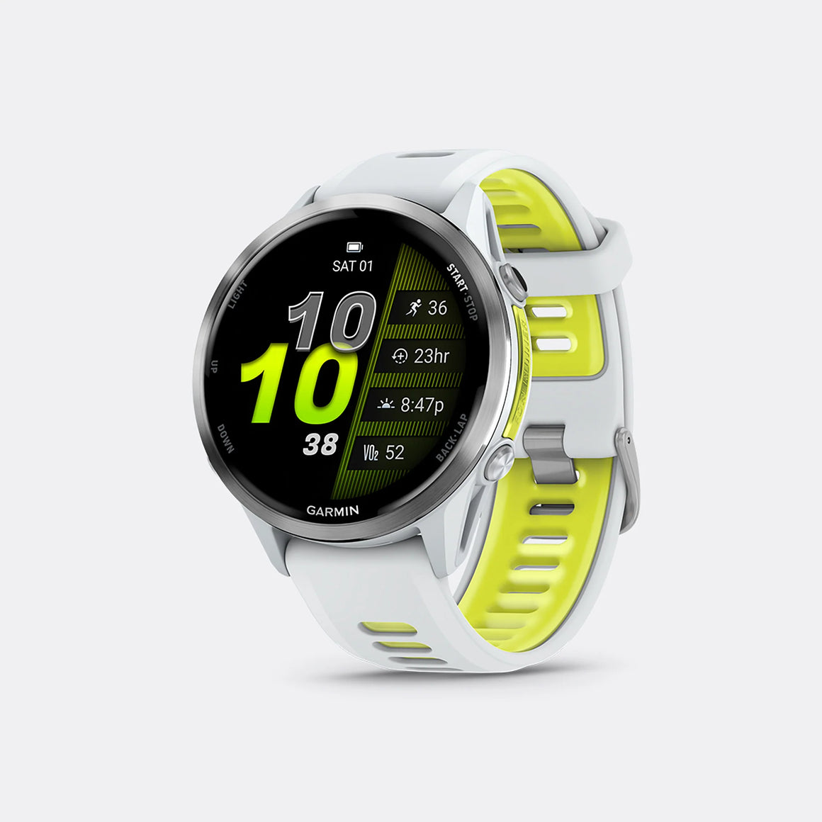 Garmin - Forerunner 970 - Titanium w/Whitestone Case-Whitestone-Translucent amp Yellow Band - Up There Athletics