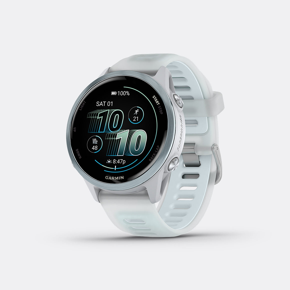 Garmin - Forerunner® 570 - 42mm - Cloud Blue Aluminum w/Translucent Whitestone-Cloud Blue Band - Up There Athletics