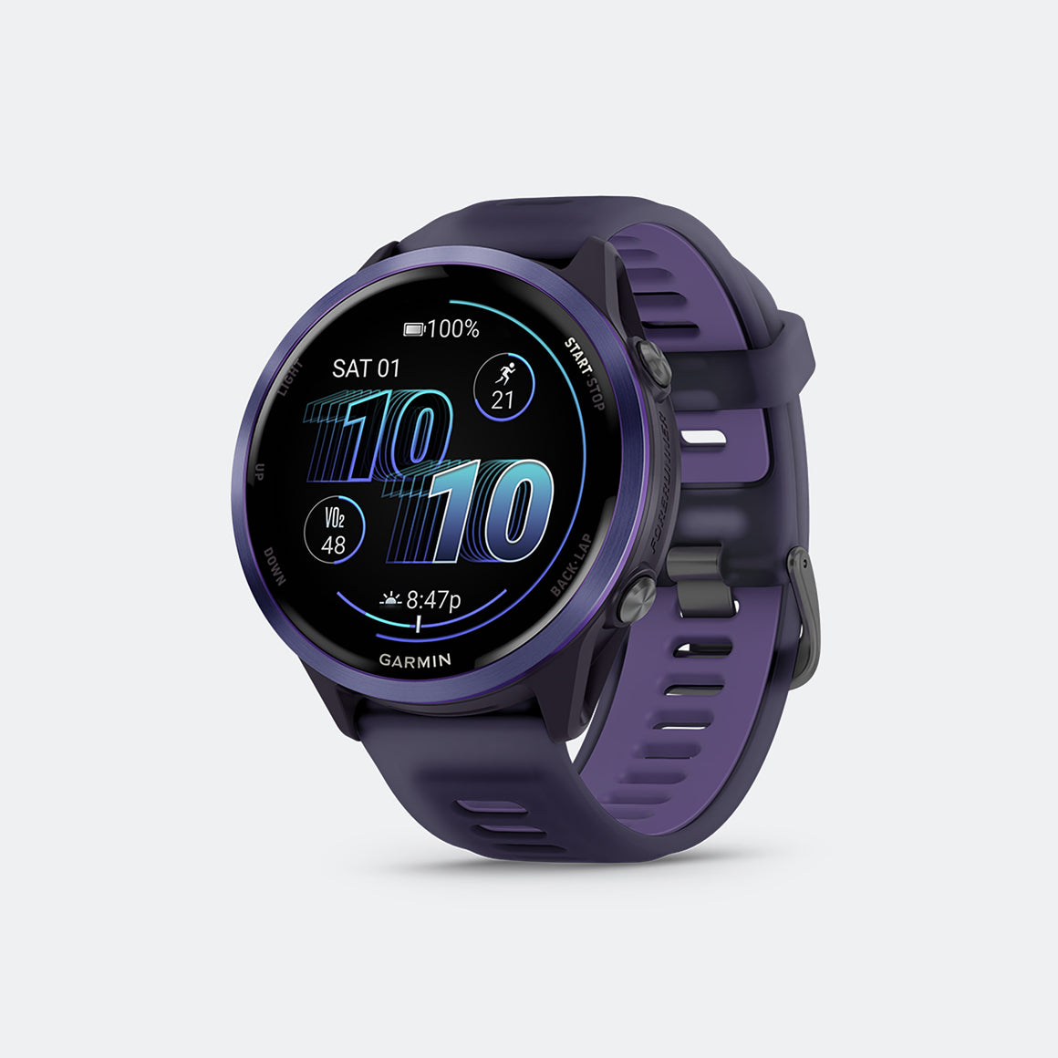 Garmin - Forerunner® 570 - 47mm - Indigo Aluminum w/Translucent Imperial Purple-Indigo Band - Up There Athletics