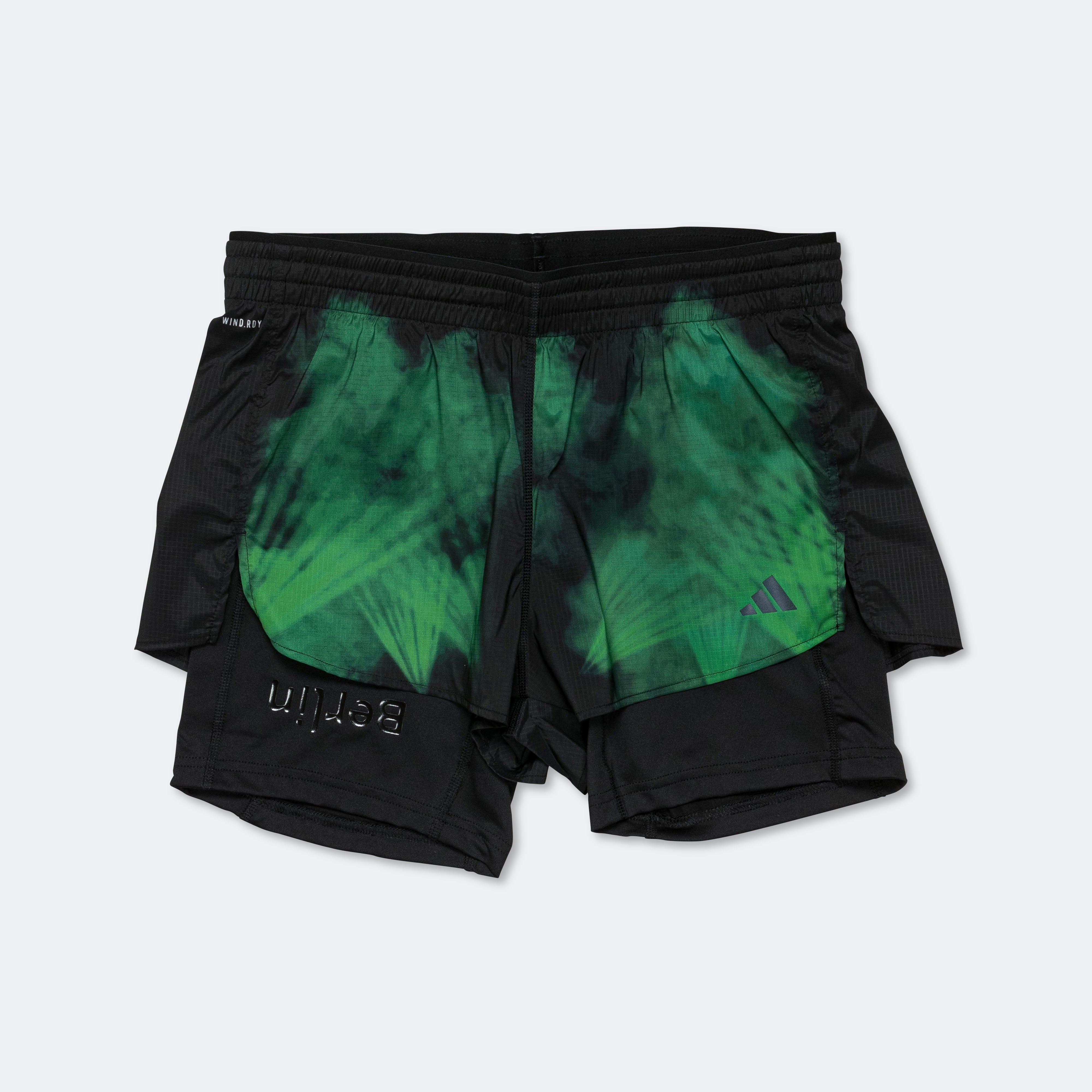 adidas Womens adizero Berlin 2-in-1 Short Black/Vivid Green Up