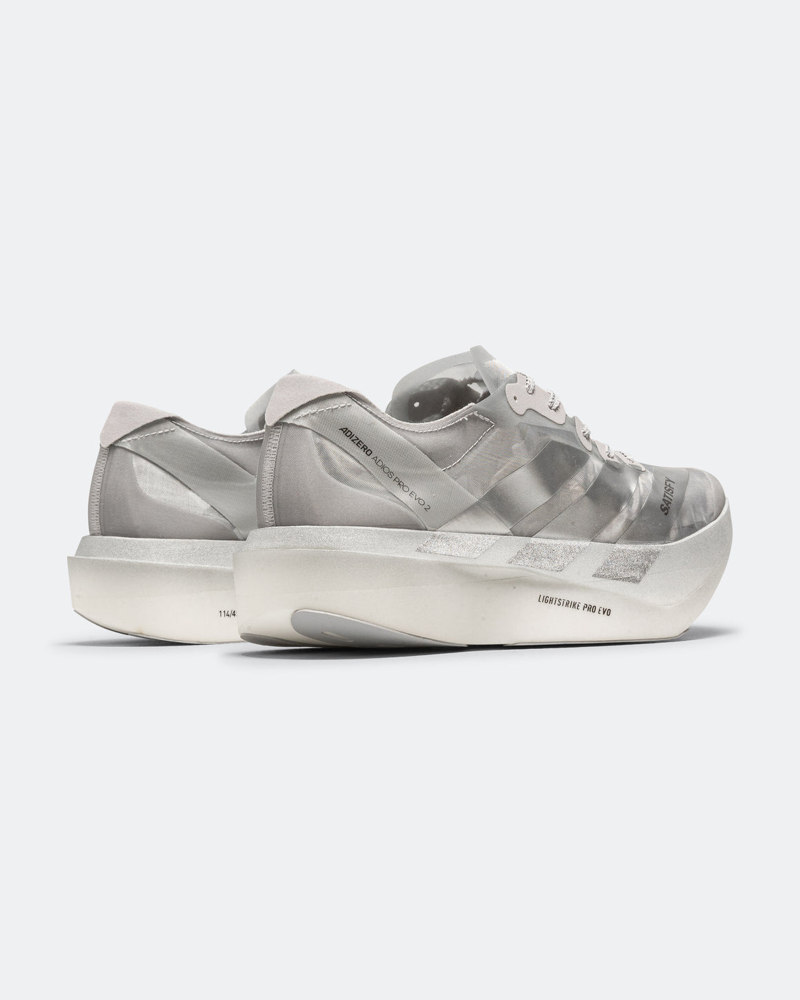 adidas - Adizero Adios Pro Evo 2 x Satisfy - Silver Metallic/Silver Metallic-Grey Two - Up There Athletics