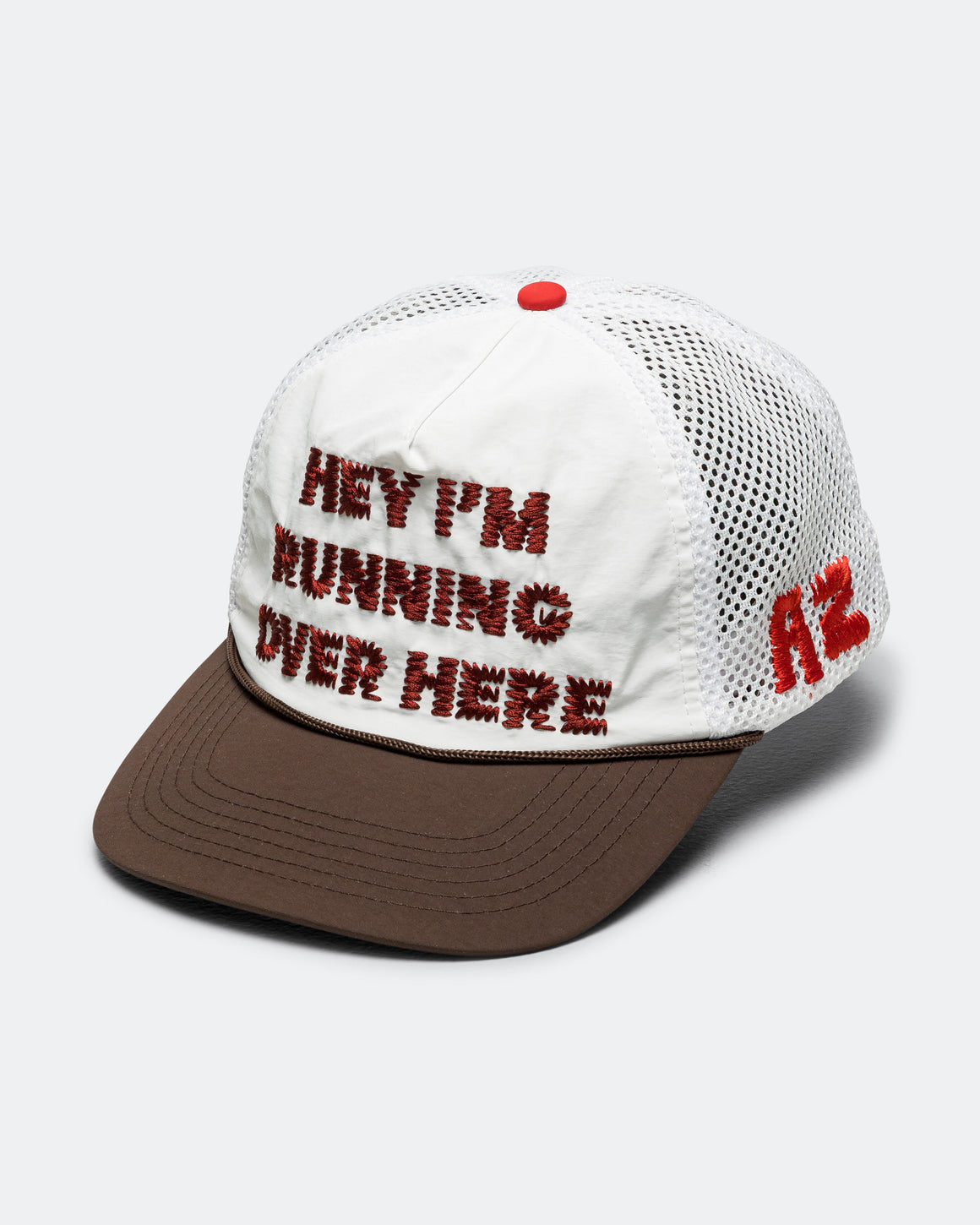 Alex Zono - Hey Im Running Over Here Trucker Hat - White - Up There Athletics