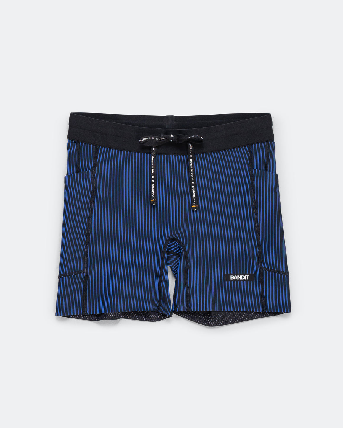 Bandit Running - Womens Striped Cadence 5in Compression Shorts - Black/Bauhaus Blue - Up There Athletics