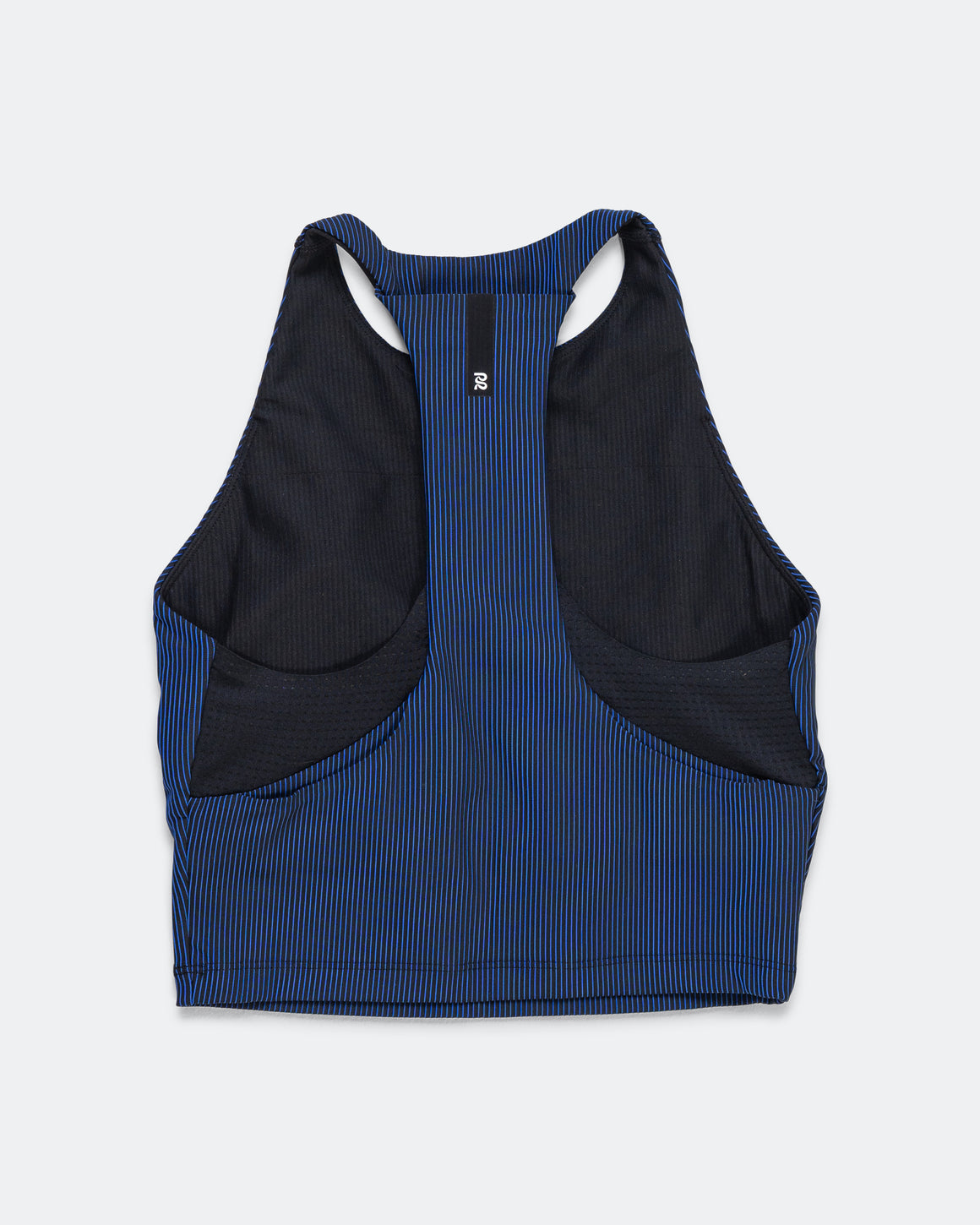 Bandit Running - Womens Striped Cadence Zip Front T-Back Race Crop - Black/Bauhaus Blue - Up There Athletics