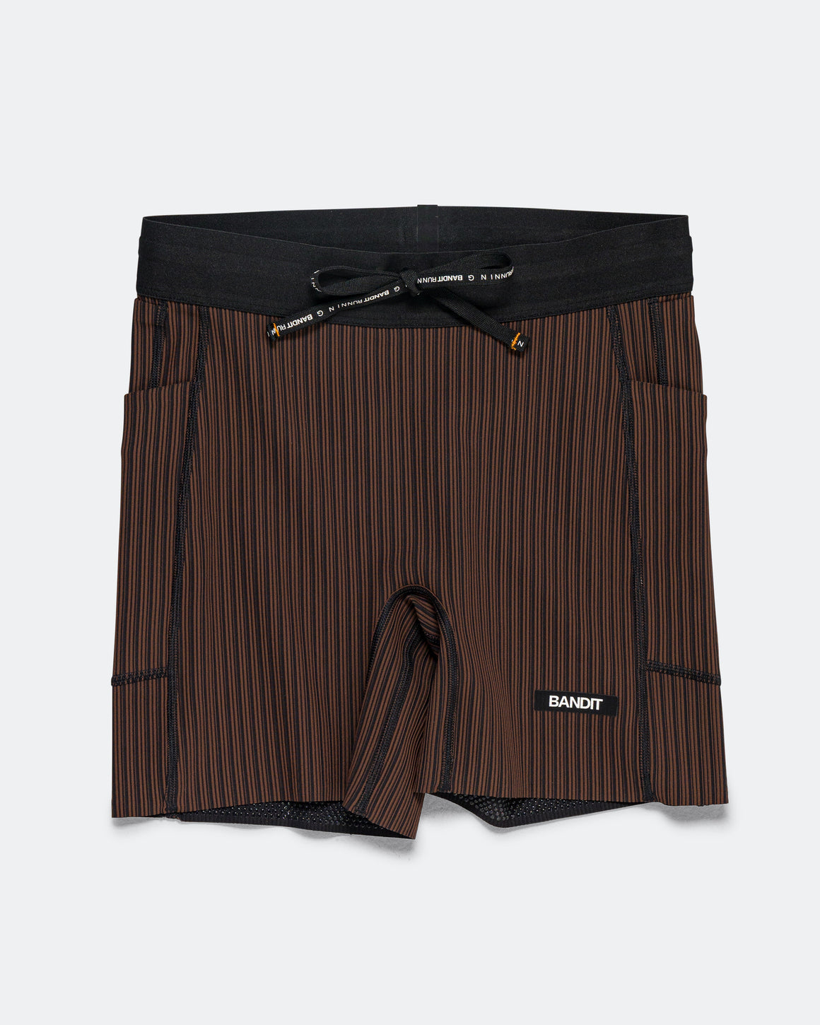 Bandit Running - Womens Striped Cadence 5in CompressionShorts - Cacao/Black - Up There Athletics
