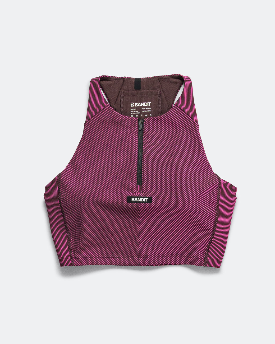 Bandit Running - Womens Striped Cadence Zip Front Race Crop - Espresso/Azalea - Up There Athletics