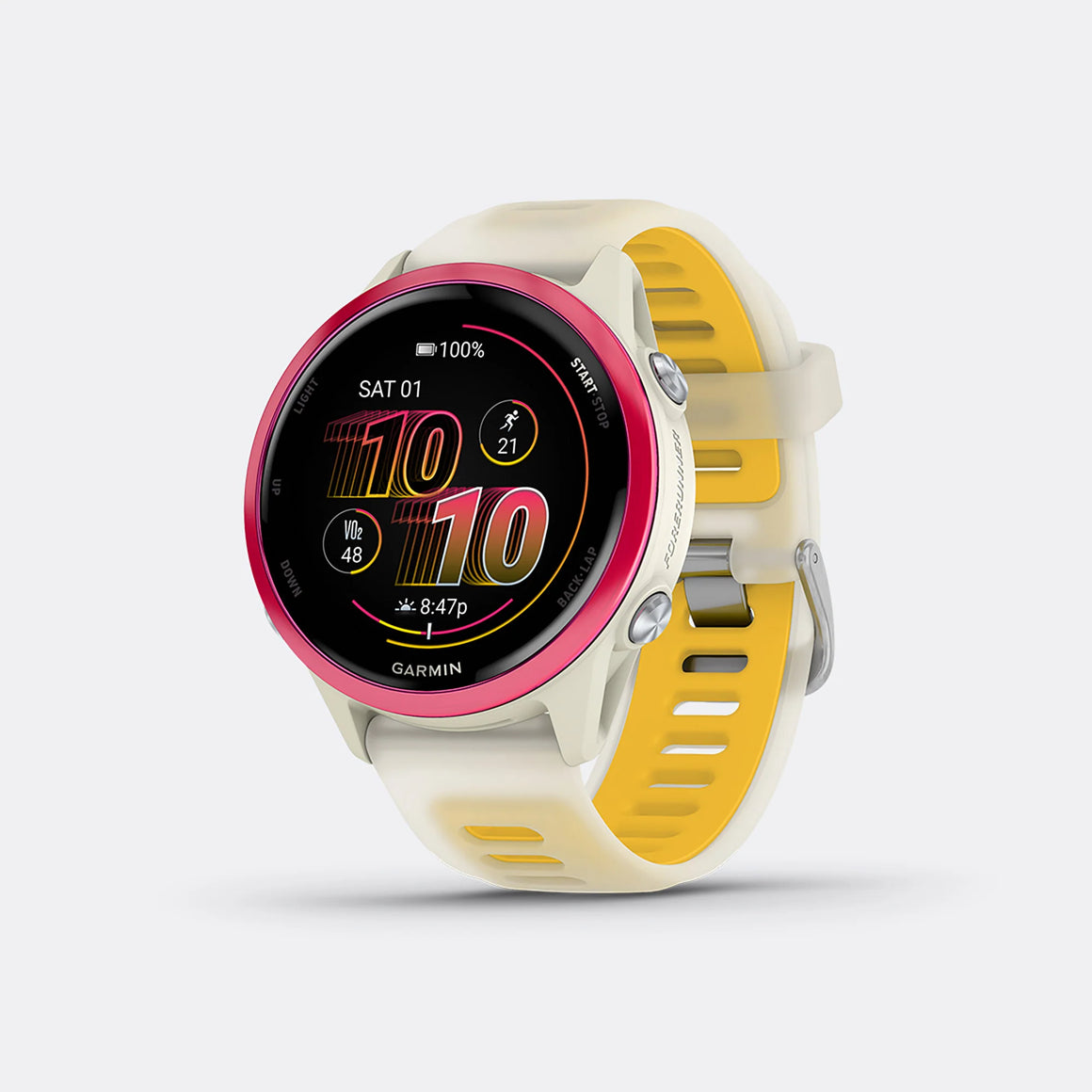 Garmin - Forerunner 570 - 42mm - Raspberry Aluminum w/Translucent Bone-Mango Band - Up There Athletics
