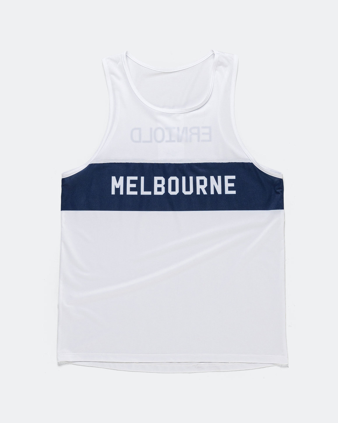 Erniold - Mens Race Singlet Melbourne - White/Navy - Up There Athletics