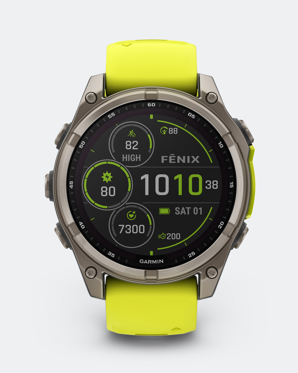 Garmin - fenix 8 - 47mm Solar - Sapphire/Titanium w/Amp Yellow-Graphite Silicone Band - Up There Athletics