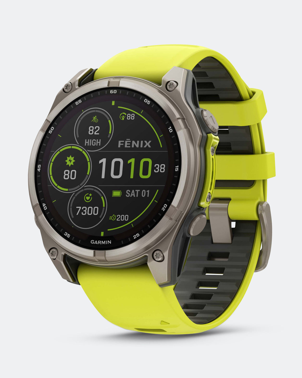 Garmin - fenix 8 - 47mm Solar - Sapphire/Titanium w/Amp Yellow-Graphite Silicone Band - Up There Athletics