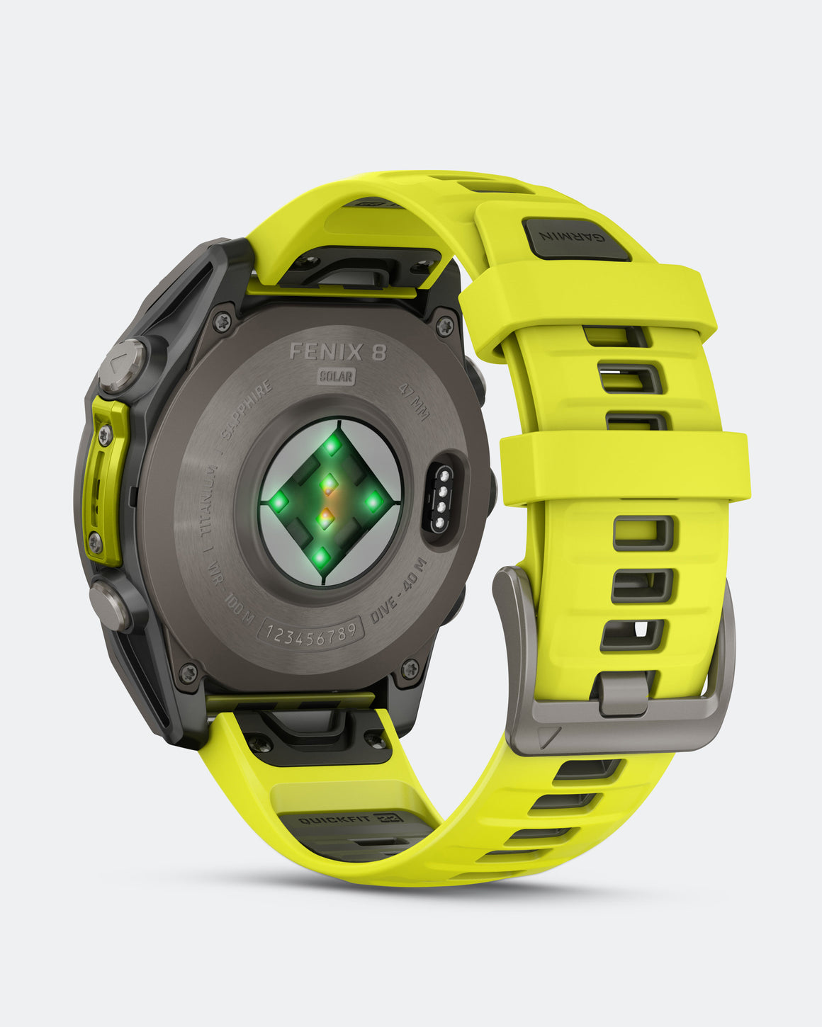 Garmin - fenix 8 - 47mm Solar - Sapphire/Titanium w/Amp Yellow-Graphite Silicone Band - Up There Athletics