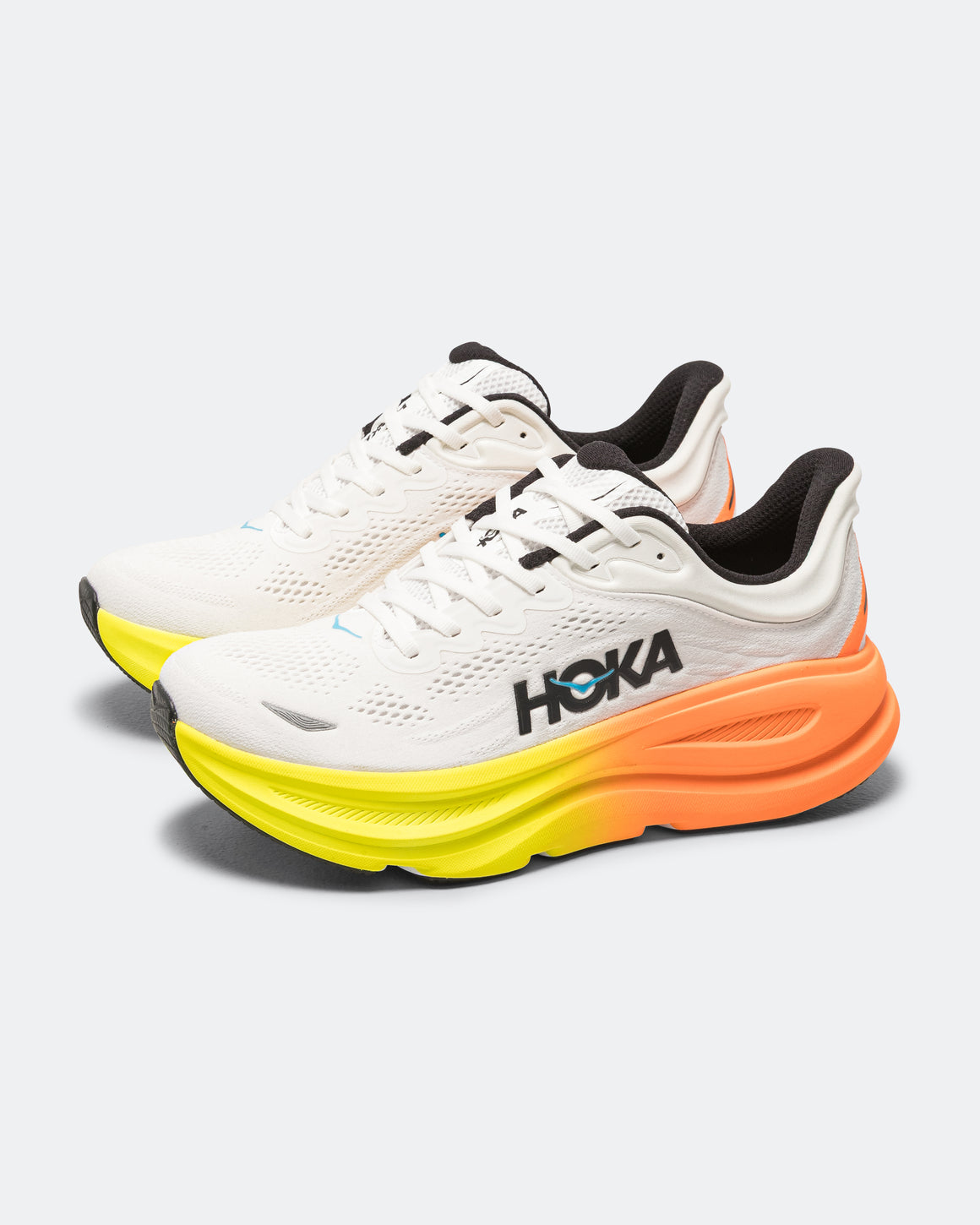 HOKA - Mens Bondi 9 - White/Neon Tangerine - Up There Athletics
