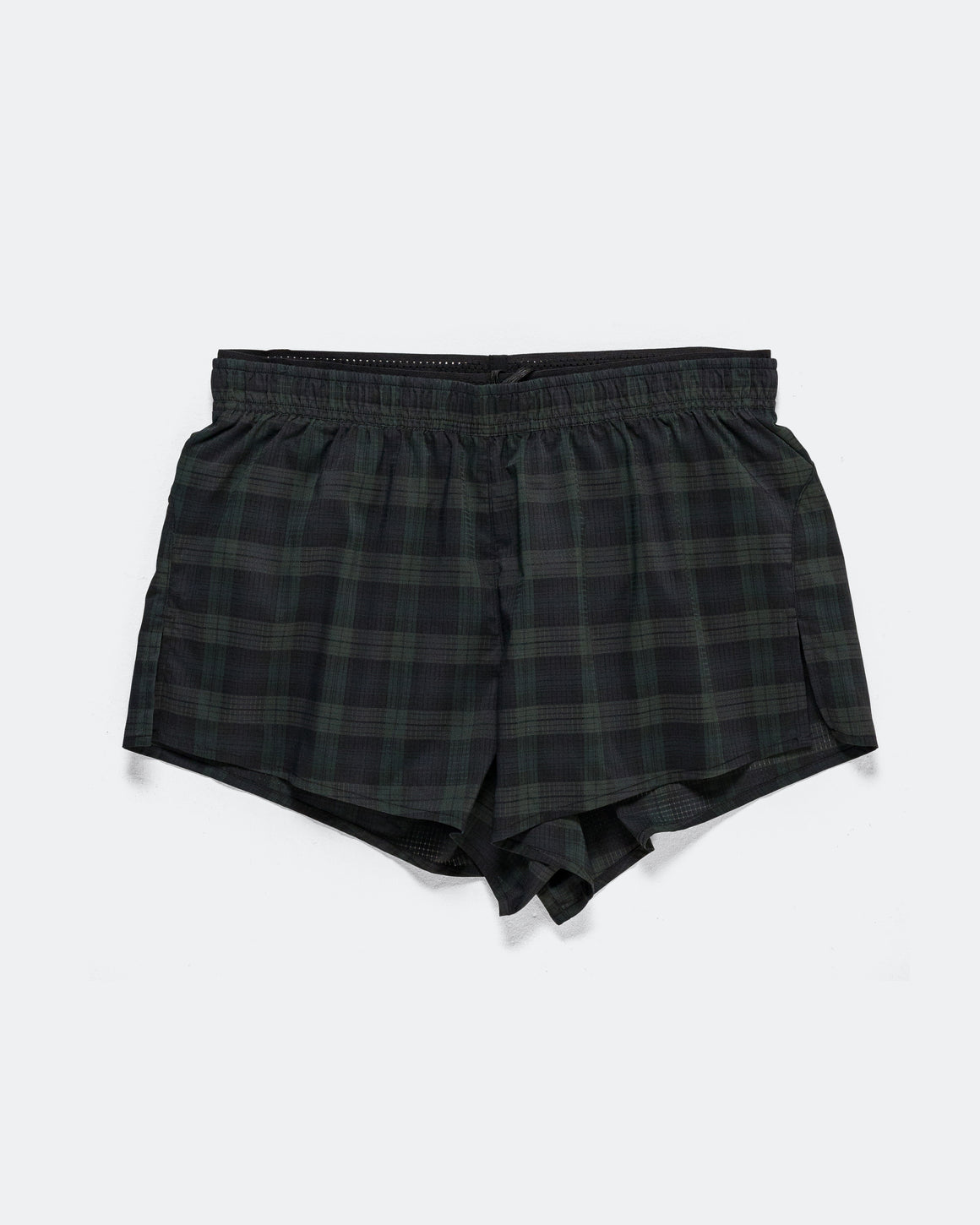Literary Sport - Mens Morrison Run Split Shorts With Brief Liner - Green/Navy Tartan - Up There Athletics