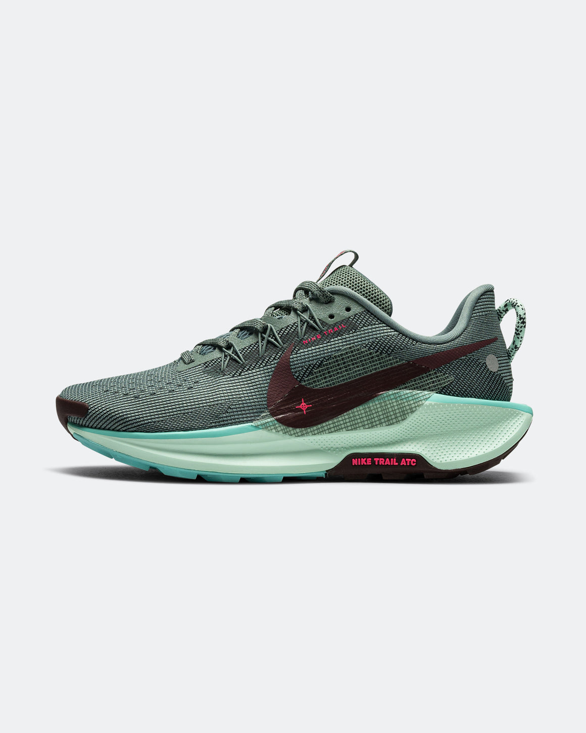 Nike - Mens ReactX Pegasus Trail 5 - Clay Green/Burgundy Crush-Bleached Turquiose - Up There Athletics