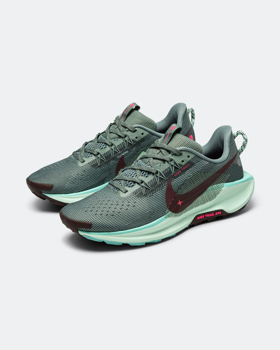 Nike - Mens ReactX Pegasus Trail 5 - Clay Green/Burgundy Crush-Bleached Turquiose - Up There Athletics