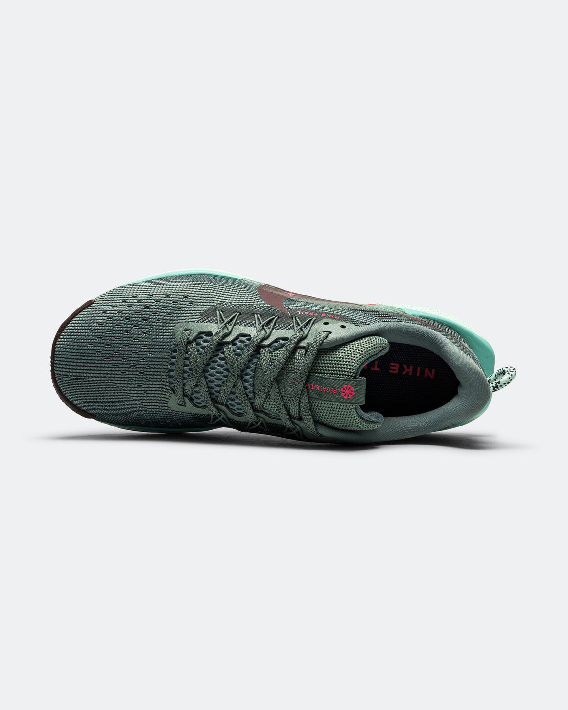 Nike - Mens ReactX Pegasus Trail 5 - Clay Green/Burgundy Crush-Bleached Turquiose - Up There Athletics
