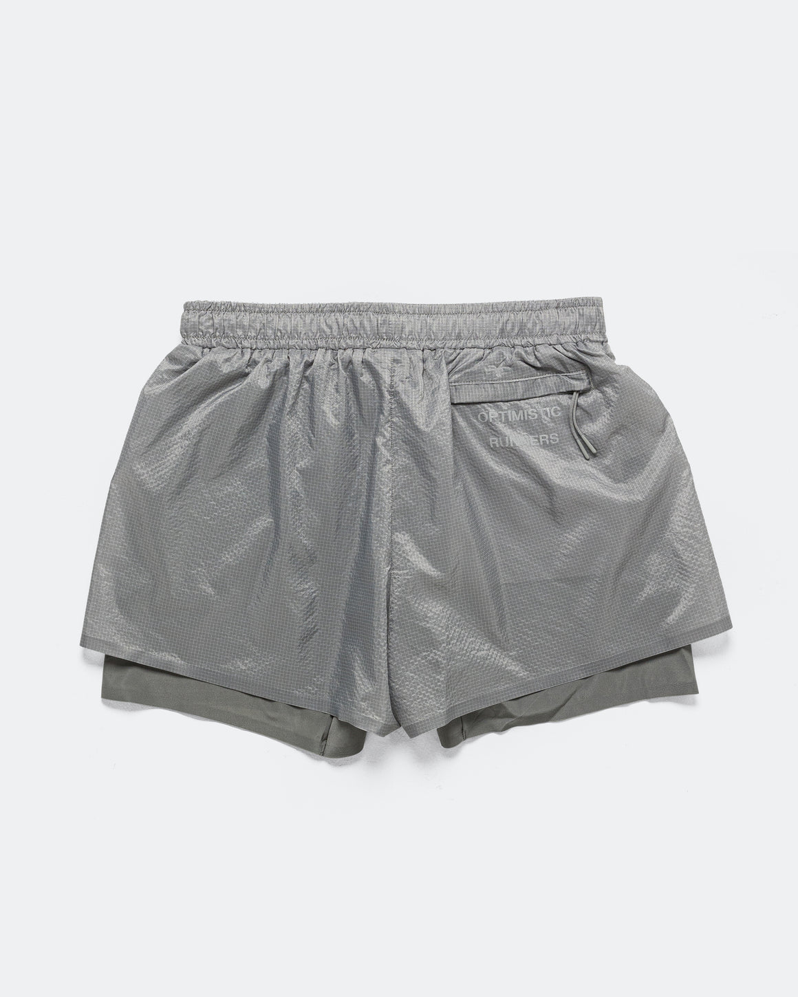 Optimistic Runners - Glossy Ripstop Shorts - Light Grey - Up There Athletics