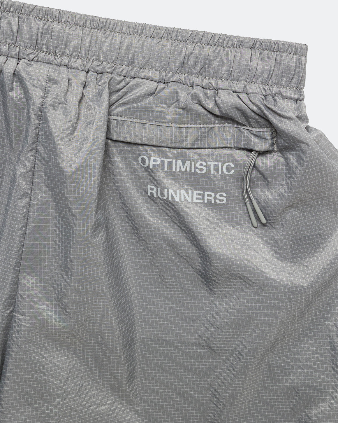 Optimistic Runners - Glossy Ripstop Shorts - Light Grey - Up There Athletics
