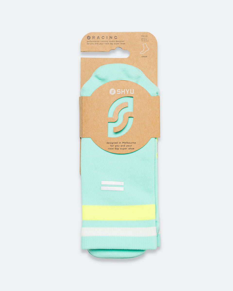Shyu - Half Crew Racing Socks - Electric/Volt-White | Up There Athletics