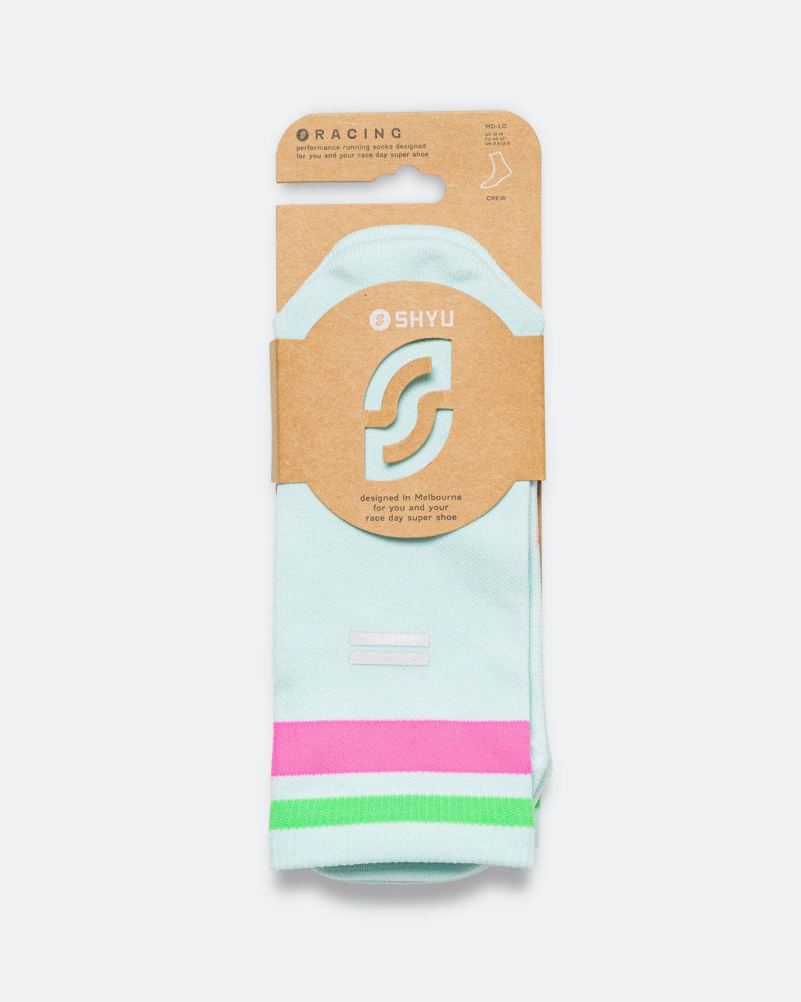 Shyu - Half Crew Racing Socks - Foam/Pink-Green - Up There Athletics